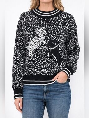 Scottish Terrier Dog Knit Sweater Women M Black White Cozy Pullover